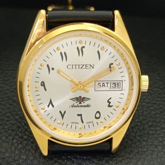 Vintage 1990 Arabic Citizen Automatic Mens Gold Watch W/daydate & Silver accents - Picture 4 of 10